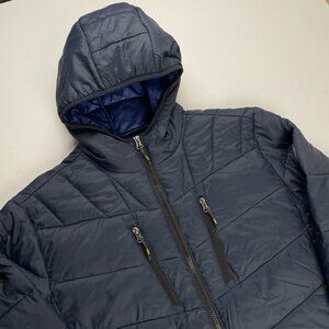 Hawke & Co Sport Puffer Jacket Men’s M Hooded HK HEAT Thermal Navy Snow